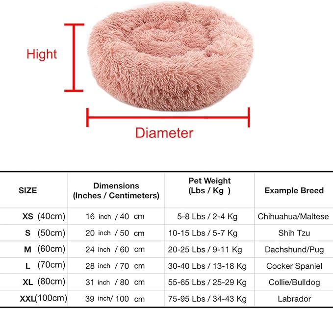 huraty Pet Dog Bed Plush Calming Bed, Fluffy Donut Round Pet Beds for Small Medium Large Dogs Cats, Anti-Slip & Anti-Anxiety, 28 Inch for Puppy and Kitties, White, L