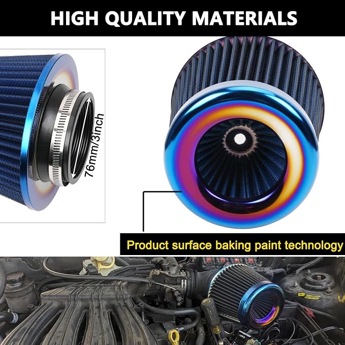 Cold Air Intake Filter, High Performance, Washable Filter, Clamp-On Replacement