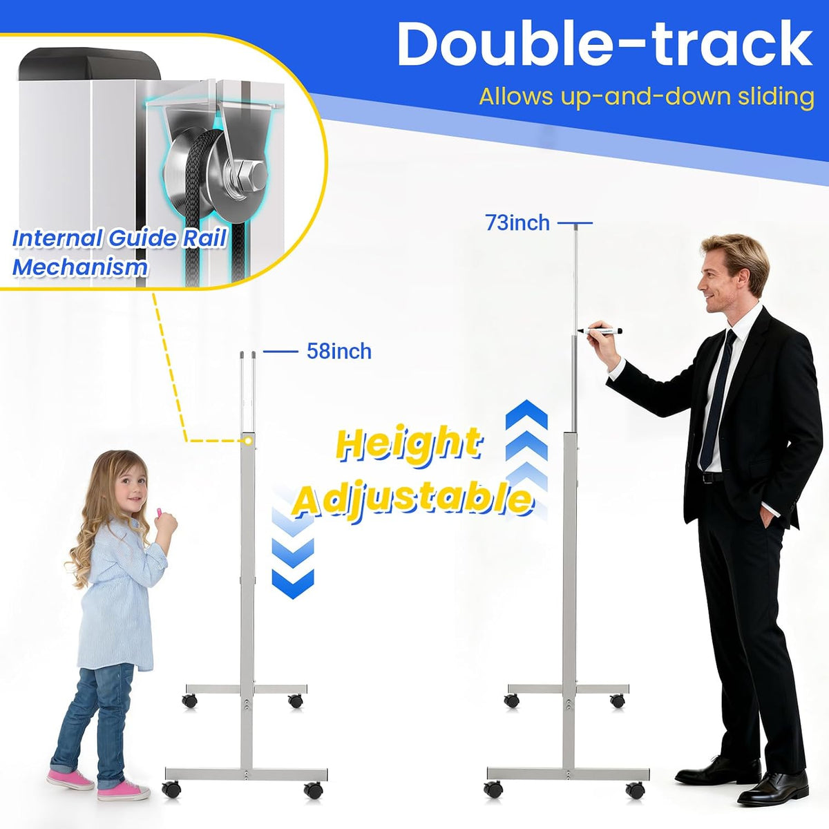 60 x 48 in Rolling Whiteboard Height Adjustable White Board on Wheels