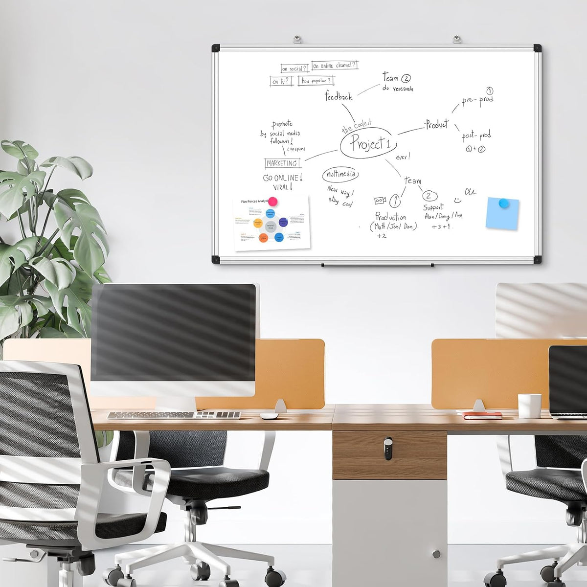 WALGLASS Double Sided Dry Erase Board 36"x24" Magnetic Whiteboard for Wall