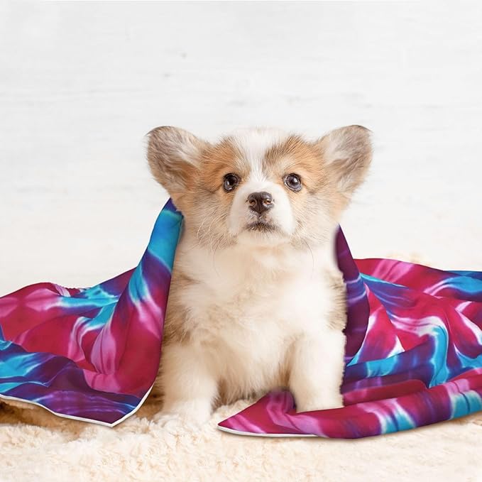 Reversible Dog Blanket for Beds Couches, Tie Dye, Double Sided Cat Blanket with Textured Dot Feel and Smooth Feel for Seasonal Comfort All Year