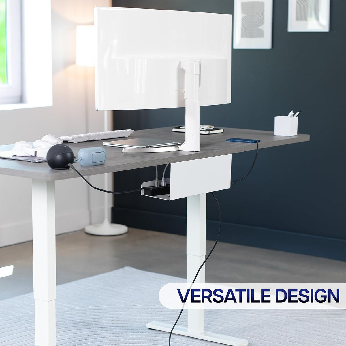 VIVO White 17 inch Extra Deep Cable Management Tray, DESK-AC16-1CW