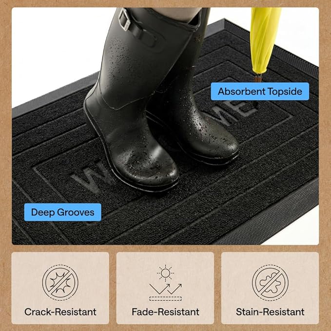 GORILLA GRIP 100% Waterproof All-Season WeatherMAX Doormat 35x23, US Designed