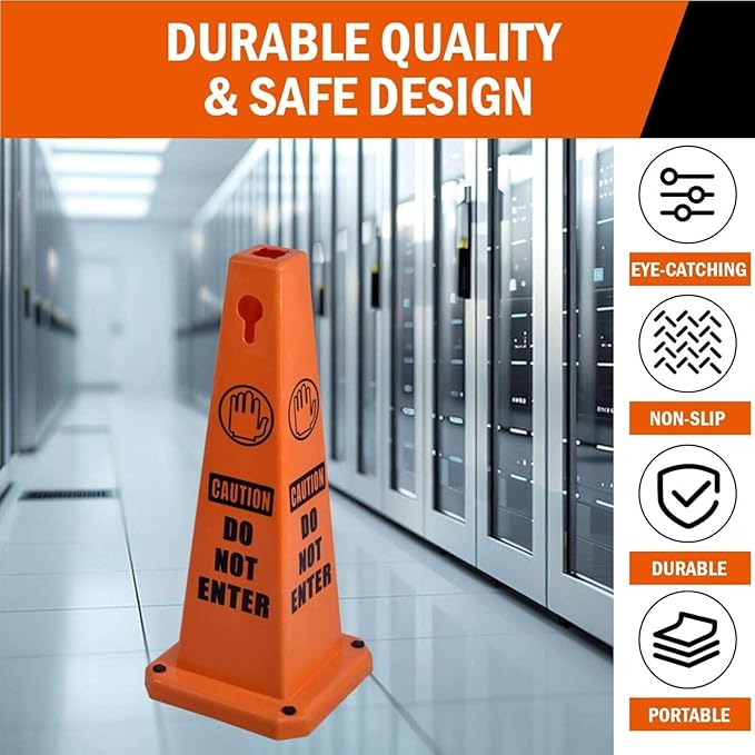 Caution Wet Floor Sign, 26.4-Inch Safety Cone, 8 Pack Yellow Plastic, High-Visibility, Non-Fading, Slip-Resistant Base, Stackable, Indoor Outdoor Warning Sign-4 Pack