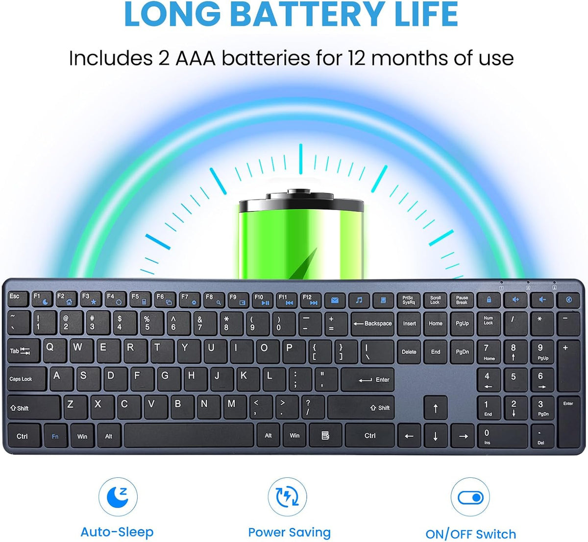 Wireless Keyboard-2.4G USB-A/Type-C Ultra Slim Quiet Full Size PC Computer Keyboard,19 Multimedia Key,Number Pad,Plug&Play,Lag-Free Ergo,Long Battery life for Tablet,Laptop,Smart TV,MAC,Windows,QWERTY