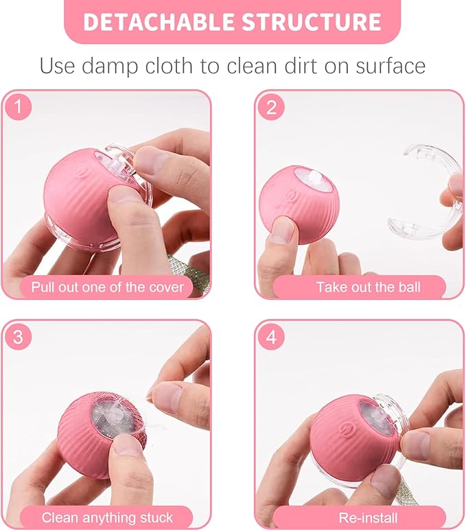 Interactive Cat Toys for Indoor Cats Smart Automatic Ball Rolling for Bored Kitten Pet Upgraded Speedy Moving Chase Dogs Toy Pink