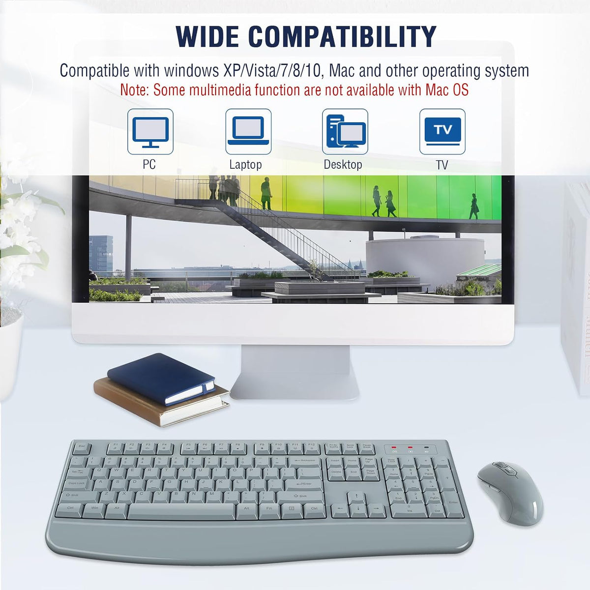 EDJO Wireless Keyboard and Mouse Combo, USB Plug & Play (Grey)