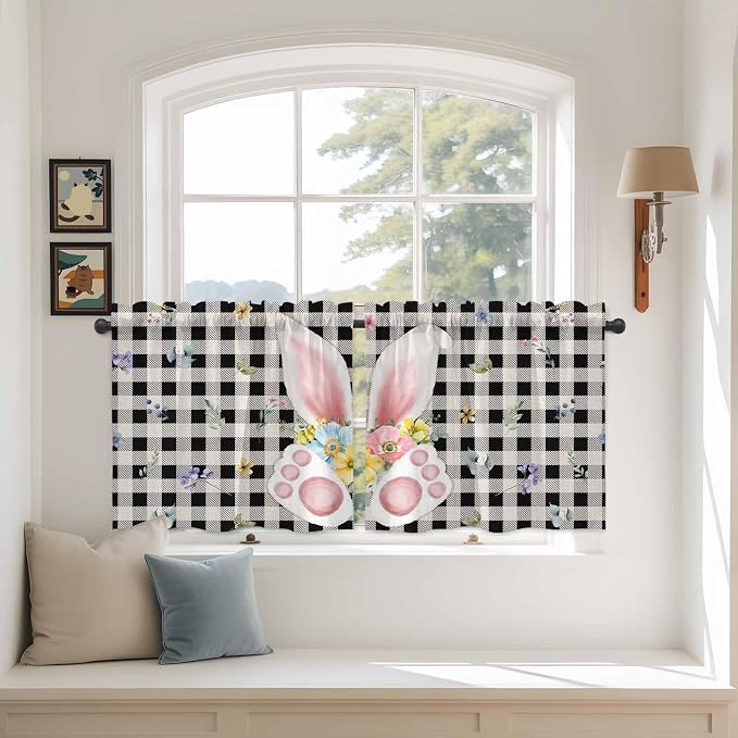 Easter Kitchen Tier Curtains 24 Inch Long 2 Panel Set, Rod Pocket Cafe Small