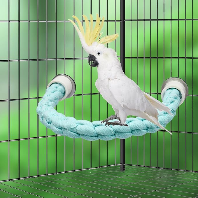 U Shape Bird Parrot Perch Stand Toy, Cotton Bendable Parakeet Standing Climbing Rope Toy, Cage Accessory for Small Birds Parakeet Budgies Cockatiels Lovebirds (15"/38 cm)
