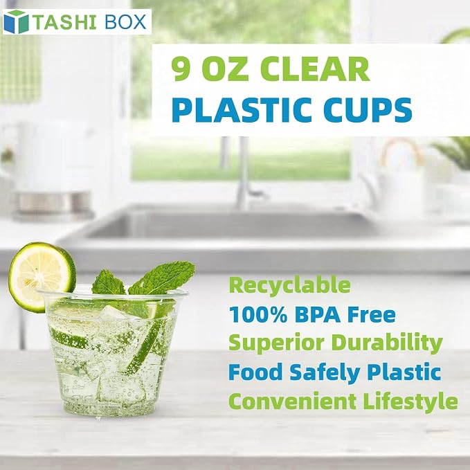 TashiBox 9 oz Crystal Clear Plastic Cups