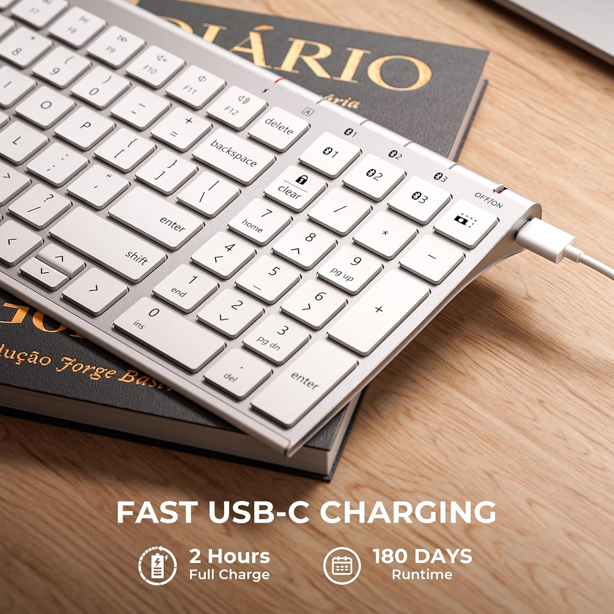 iClever BK10 SE Bluetooth Keyboard for Mac, Slim Full-Size Keyboard, Silver