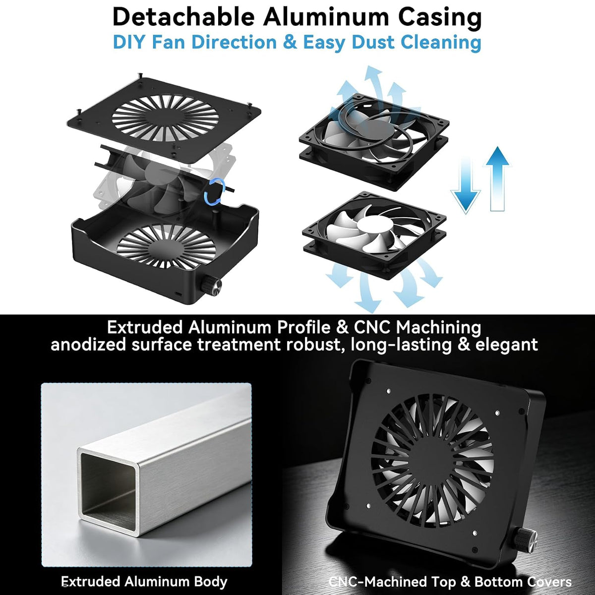 Quiet USB Computer Fan, RGB Mini PC Cooling Fan Base, with Speed Controller