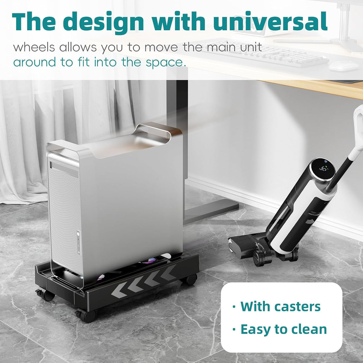 CABTE Computer Tower Stand with Cooling Fan, Adjustable Mobile CPU Holder