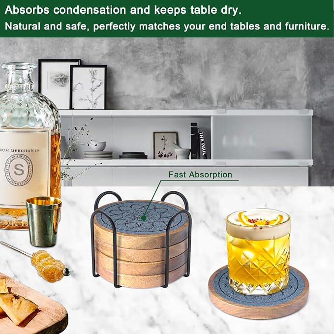 5 Pack Coasters for Drinks Absorbent, Coasters for Coffee Table