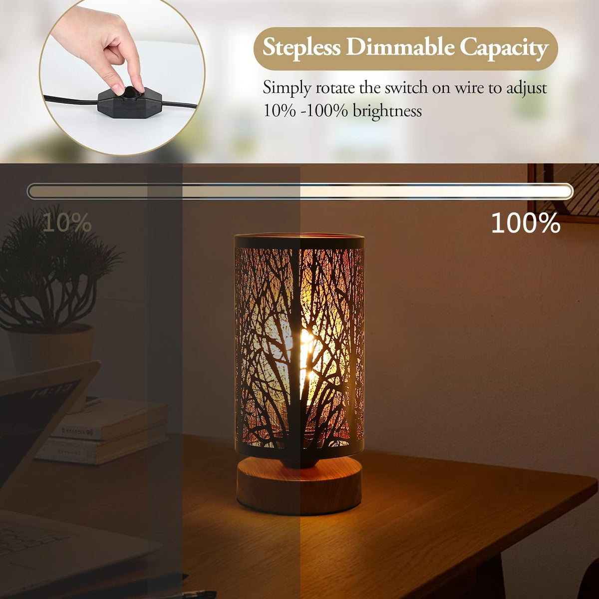 Black Rustic Table Lamp for Bedroom Small space Farmhouse Dimmable Bedside Lamps for Night stand Desk , Industrial Nightstand lamp with Metal Lampshade for Living Room Decoration bulb included