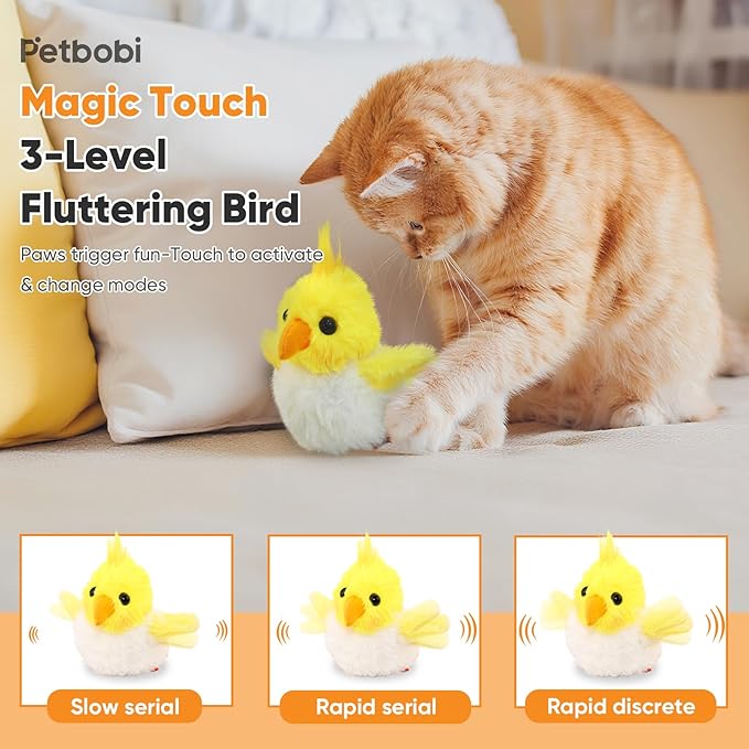 Petbobi Cat Toys Flapping Bird– Interactive Bird Cat Toy with Flapping Wings and Chirping Sounds, USB Rechargeable Motion-Activated Catnip Toy for Indoor Cats & Kittens (Non-Flying)