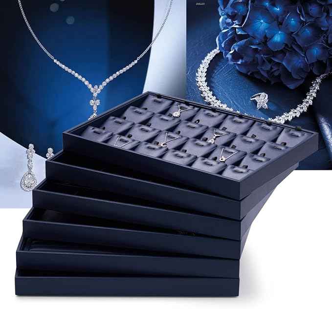 Oirlv Stackable Premium Leather Jewelry Trays 24 Grid Jewelry Organizer