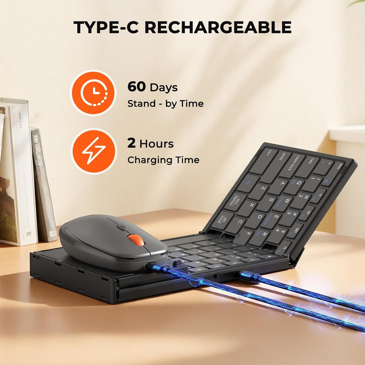 MEETION Foldable Keyboard and Mouse, 2.4GHz/Bluetooth Portable Set