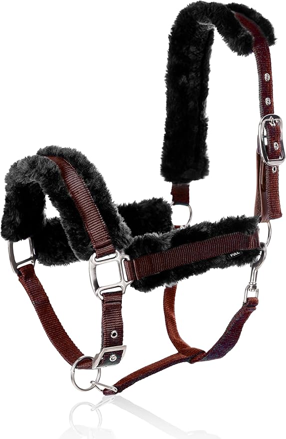 Equinavia Valkyrie Ultra Fleece Breakaway Horse Halter | Padded Fleece Adjustable Safety Halter with Nylon Webbing - Wine Red/Black - Horse