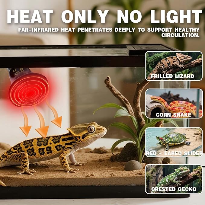 25W Reptile Heat Lamp(2-Pack) Ceramic Heat Emitter- Non-Light Emitting, 24/7 Safe Heating for Terrariums, Brooders & Incubators-Turtle Lizard Bearded Dragon Snake Small Pets E26
