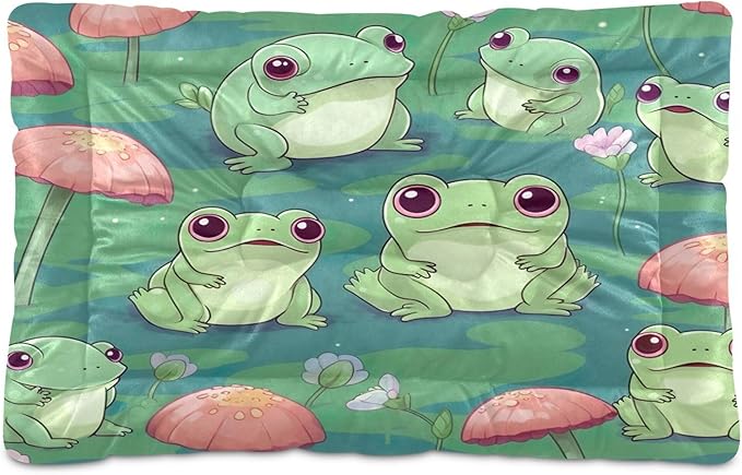 xigua Cute Frogs Dog Bed Cat Bed Washable Comfortable Pet Bed Ultra Soft Non-Slip Calming Kennel Pad for Small Medium Large Dogs Cats,18 x 24 Inch