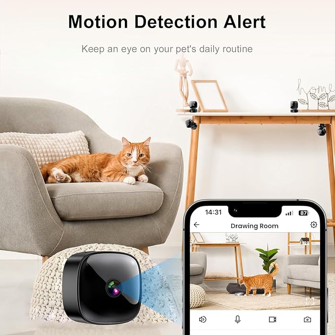 Mini Camera Wireless 1080P HD Indoor Camera for Indoor Security with App Control, Motion Detection, Night Vision, Wireless WiFi Rechargeable Pet Camera for Home/Office