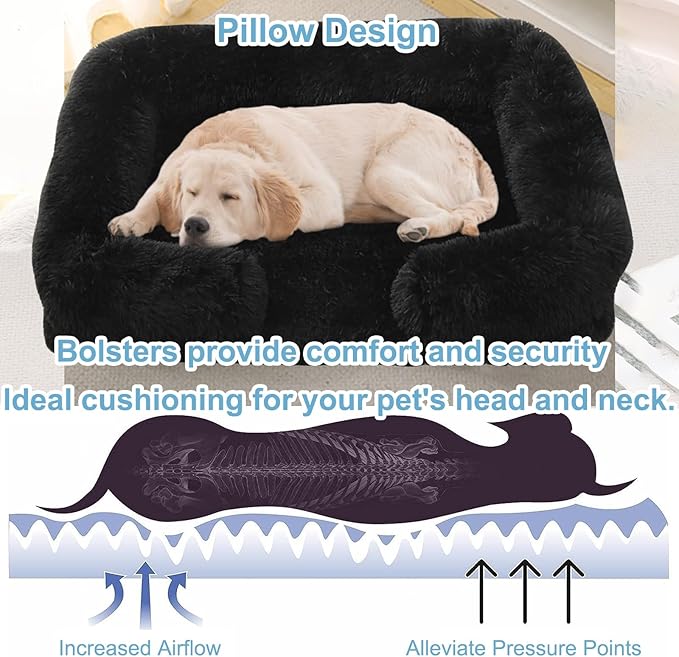 Dog Beds Large Sized dog Orthopedic, Sofa Dog Bed with Waterproof Lining and Nonskid Bottom, Rectangle Washable Dog Bed for Medium Small Dogs and Cats Comfortable ( Color : Black , Size : 23 x 18" )