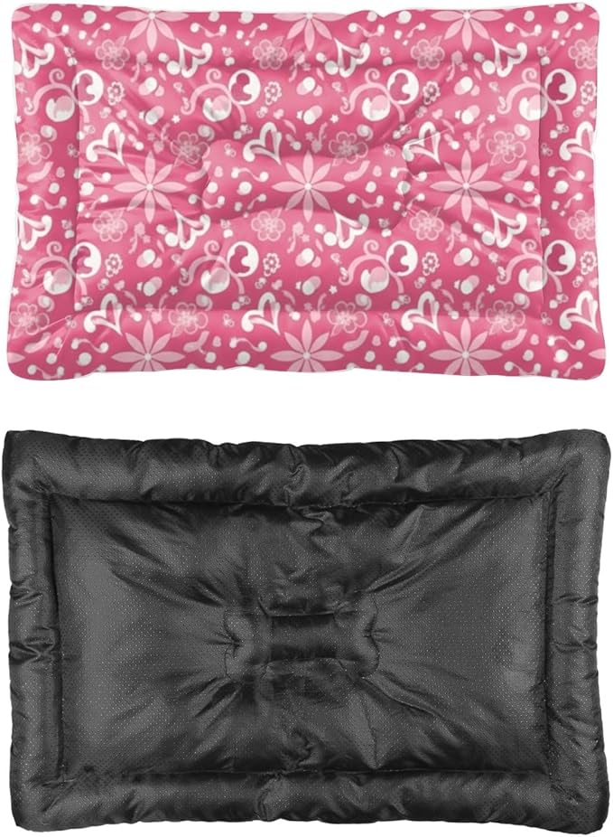 Cozy Dog Pads with Anti-Slip Bottom, Pink Floral Kennel Pet Pad Dog Beds& Furniture Ultra Soft Cat Bed Mat for Indoor& Outdoor Sofa Cars, Machine Washable 36 X 24 Inch