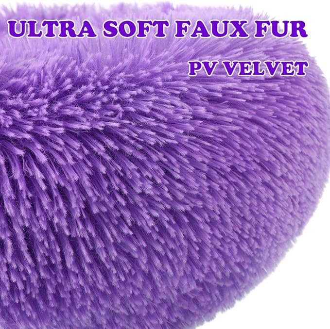 otoez Kitten Puppy Bed Extra Small XS Round Dog Cat Beds Anti Anxiety Plush Pet Calming Donut Bed with Non-Slip Waterproof Bottom, Washable (15.7", Purple)