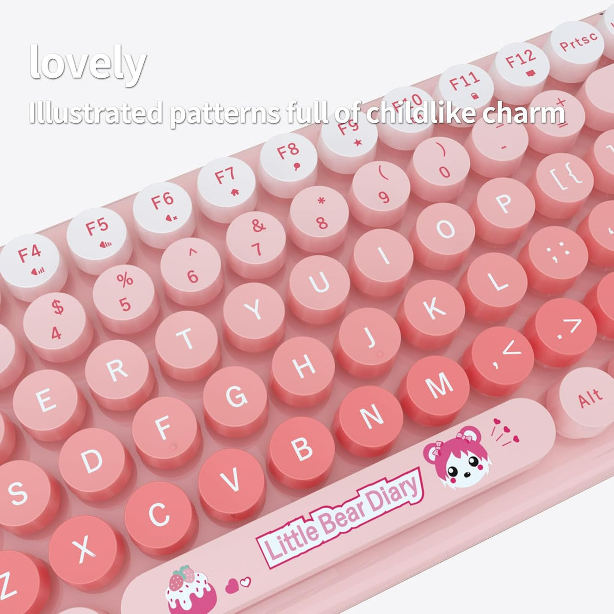 Candy Mini Wireless 2.4G USB Keyboard Mouse Set Round Keycap Multi-Colour Cute Lovely for Girls 84 Key (Multicolor Pink)…