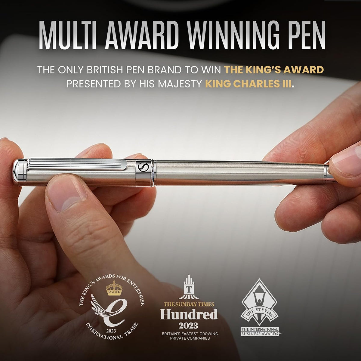 Scriveiner Stainless Steel Rollerball Pen - Stunning Luxury Metal Pen with Silver Chrome Finish, Schmidt Ink Refill, Best Roller Ball Pen Gift Set for Men & Women