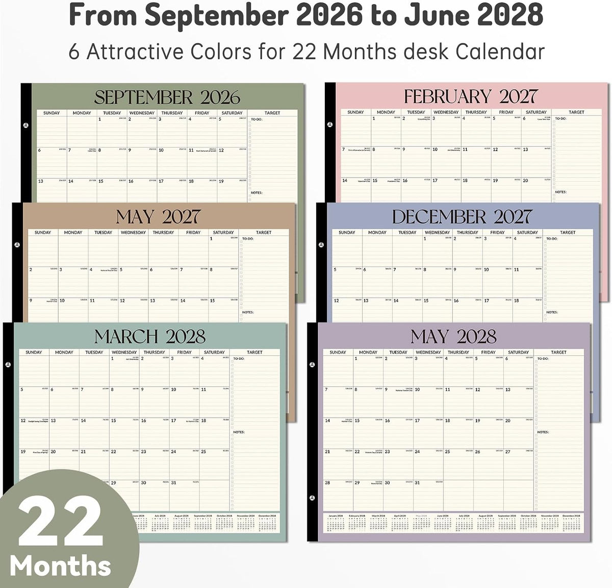 Forvencer 2027 Desk Calendar, Planner Sept 2026 - Jun 2028, 22 Month 22x17"