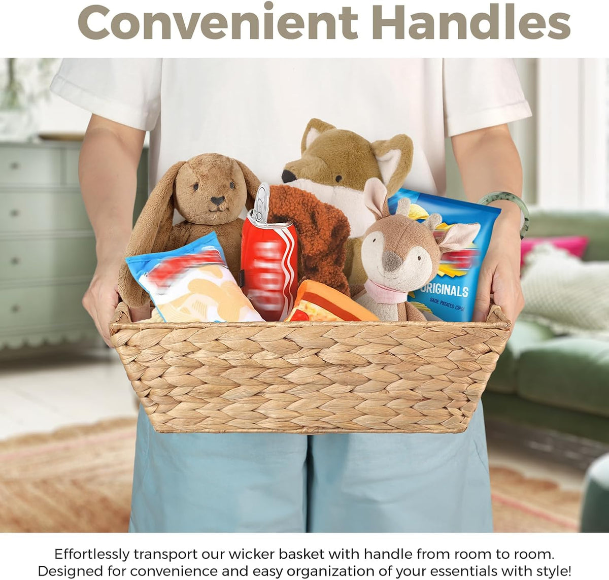 Set of 3 Snack Baskets, Water Hyacinth Basket,Wicker Snack Basket Organizer