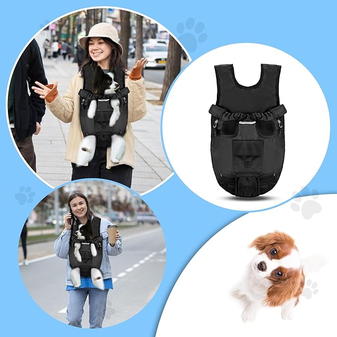 Petmolico Pet Dog Carrier Backpack, Adjustable Dog Legs-Out Front Backpack, Hands-Free Cat Pup Front Carrier Travel Bag, Easy-fit for Traveling Hiking for Small Medium Dogs, XL, Black