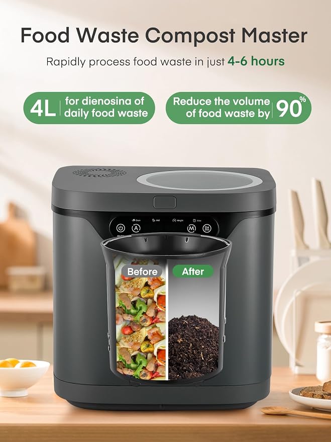 Electric Composter for Kitchen 4L, Countertop Compost Bin Indoor