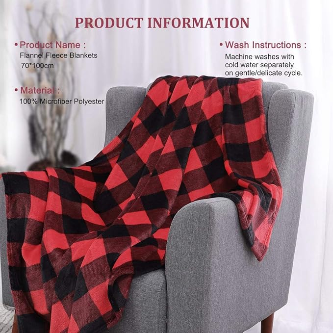 PiccoCasa Pet Dog Blanket, Flannel Fleece Puppy Blanket Plaid Plush Warm Rug Blankets for Small-Medium Dogs Cats Sleeping Mat, 30 x 40 Inches, Scarlet+Black