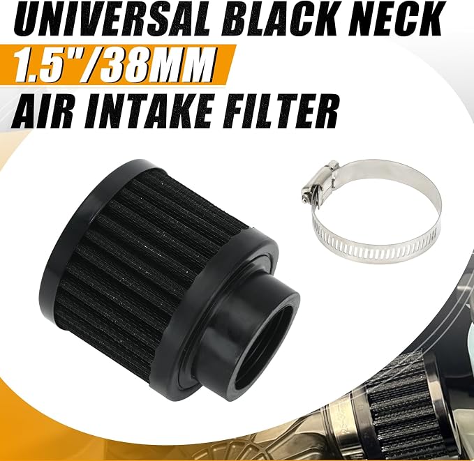 PTNHZ Universal Black Neck 1.5" 38mm Car High Flow Cold Air Intake Air Filter