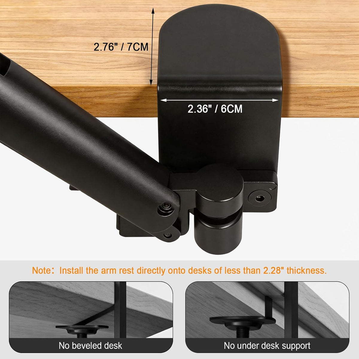 Adjustable Arm Rest for Desk, 360° Rotating and 6-Level Height Desk Arm Rest, Ergonomic Clamp-on Elbow Rest for Desk, Computer Desk Arm Rest Pad, Office & Gaming Desk Accessories