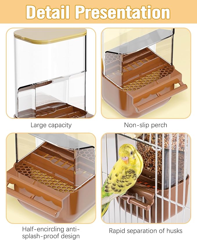 BNOSDM No Mess Bird Cage Feeders Automatic Bird Feeder Parrot Cage Accessories Transparent Seed Food Container with Perch for Finches, Parakeets, Budgies, Lovebirds, Cockatoos, Canaries (Blue)