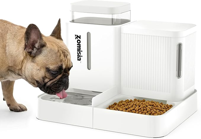 Gravity Dog Food and Water Dispenser, 2 in 1 Automatic Dog Feeder with 180 Degree Rotatable, 2 Pack Large Capacity Self Feeding for Small Dogs Puppy, White, 1.6GALx2