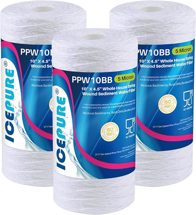 ICEPURE 5 Micron 10”*4.5'' Whole House Sediment String Wound Water Filter