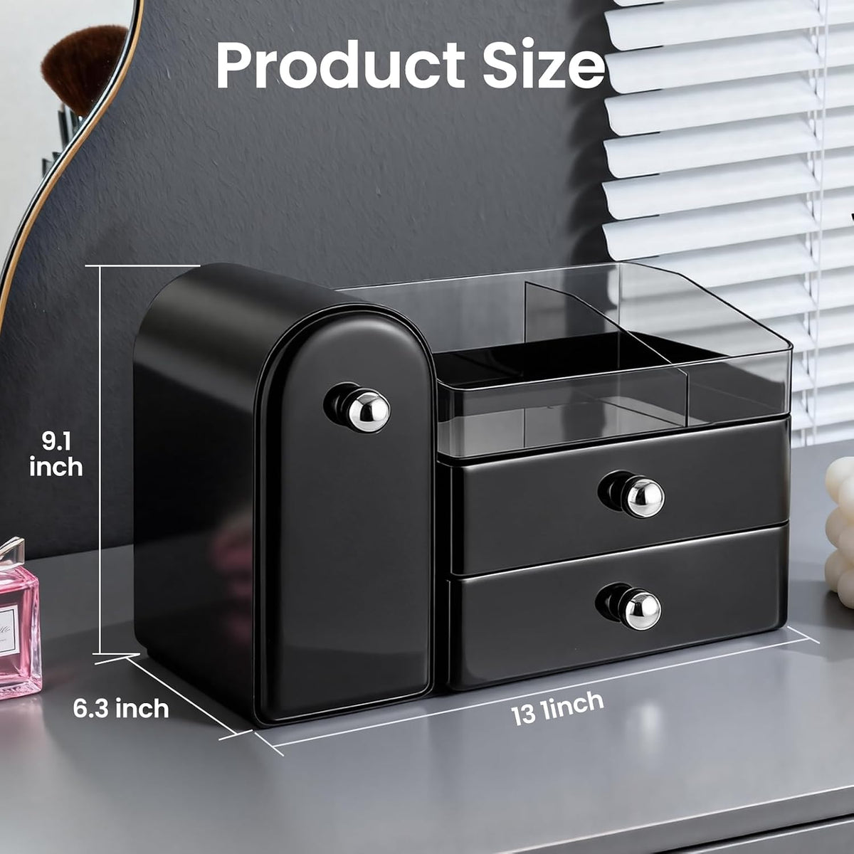 Makeup Organizer Countertop with Makeup Brush Holder,Black