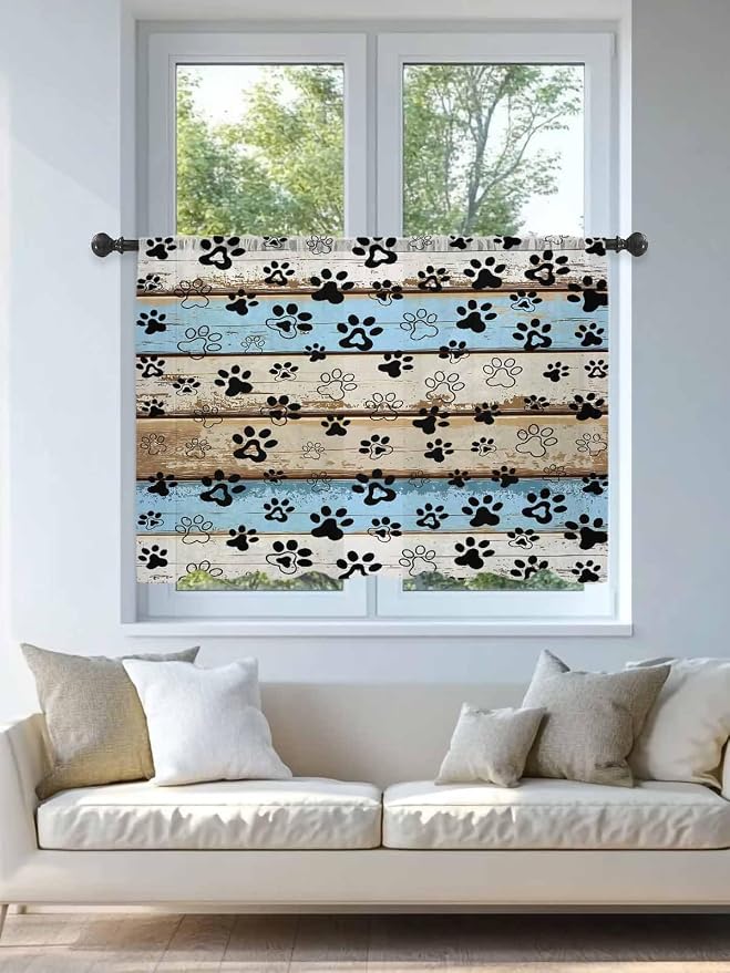 Sheer Curtains 45 Inch Length, Vintage Farmhouse Rustic Wooden Grain Privacy