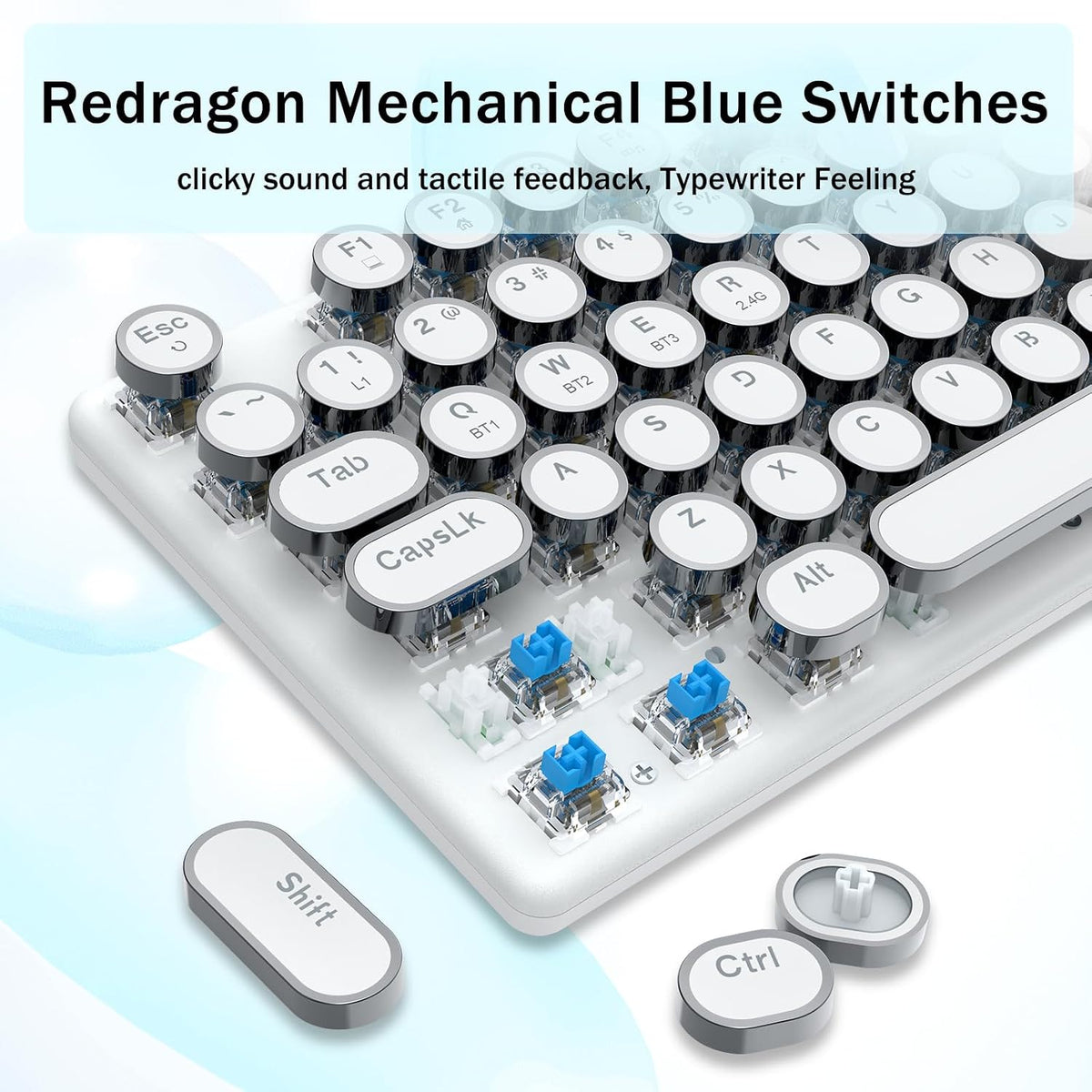 Redragon K710 Wireless Typewriter Mechanical Gaming Keyboard, White