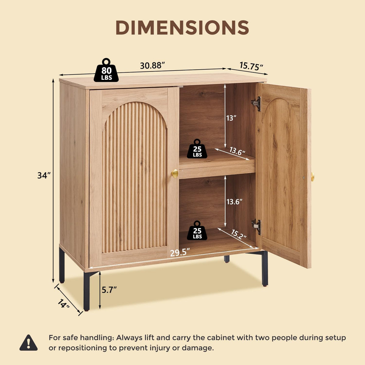 IFGET 34" Tall Modern Arched Sideboard Buffet Cabinet with Storage, Natural