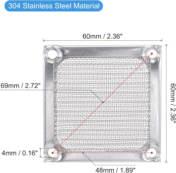 MECCANIXITY 60mm Computer Fan Filter Grills Stainless Steel Mesh Dustproof Case