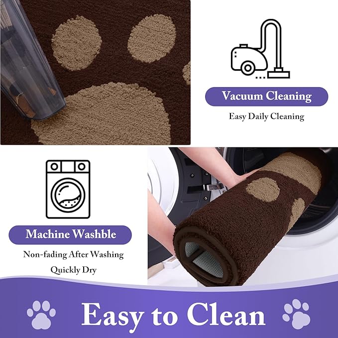 Buganda Dog Door Mat for Muddy Paws, Absorbent Dirt Trapper Non Slip Indoor Doormats, Washable Low-Profile Mat for Mud Dogs, Entryway Carpet for Inside Floor (59x35 Inches, Brown)
