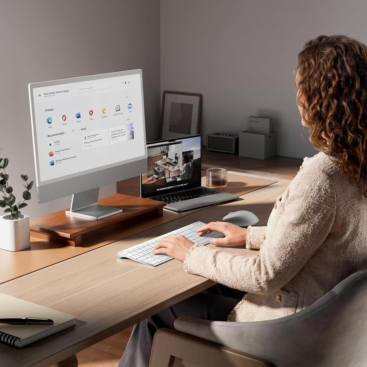 iClever DK05 Bluetooth Wireless Keyboard and Mouse Combo, Silver White