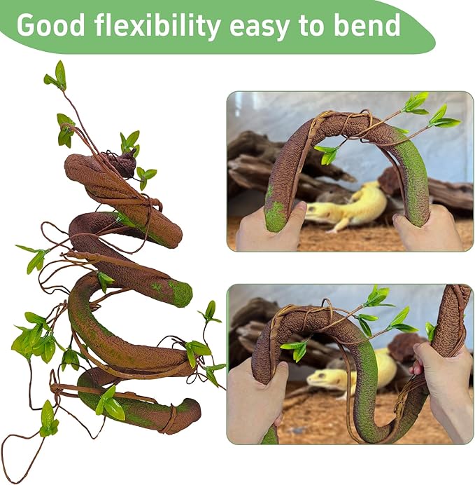 BNOSDM Reptile Jungle Vines with Leaves,Flexible Reptile Climbing Vines Branch,Chameleon Bendable Plants Tank Accessories,Pet Habitat Decor for Bearded Dragon,Snakes,Geckos,Lizards