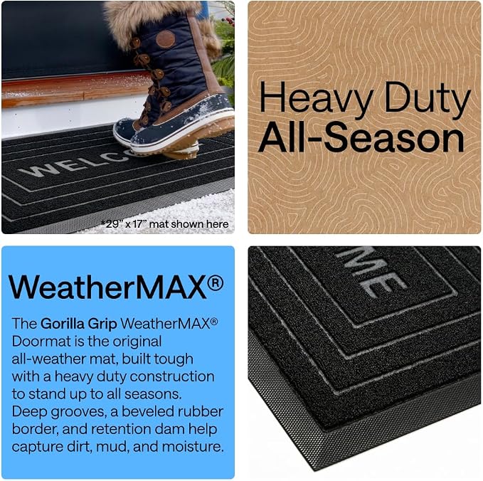 GORILLA GRIP 100% Waterproof All-Season WeatherMAX Doormat, US Designed Natural